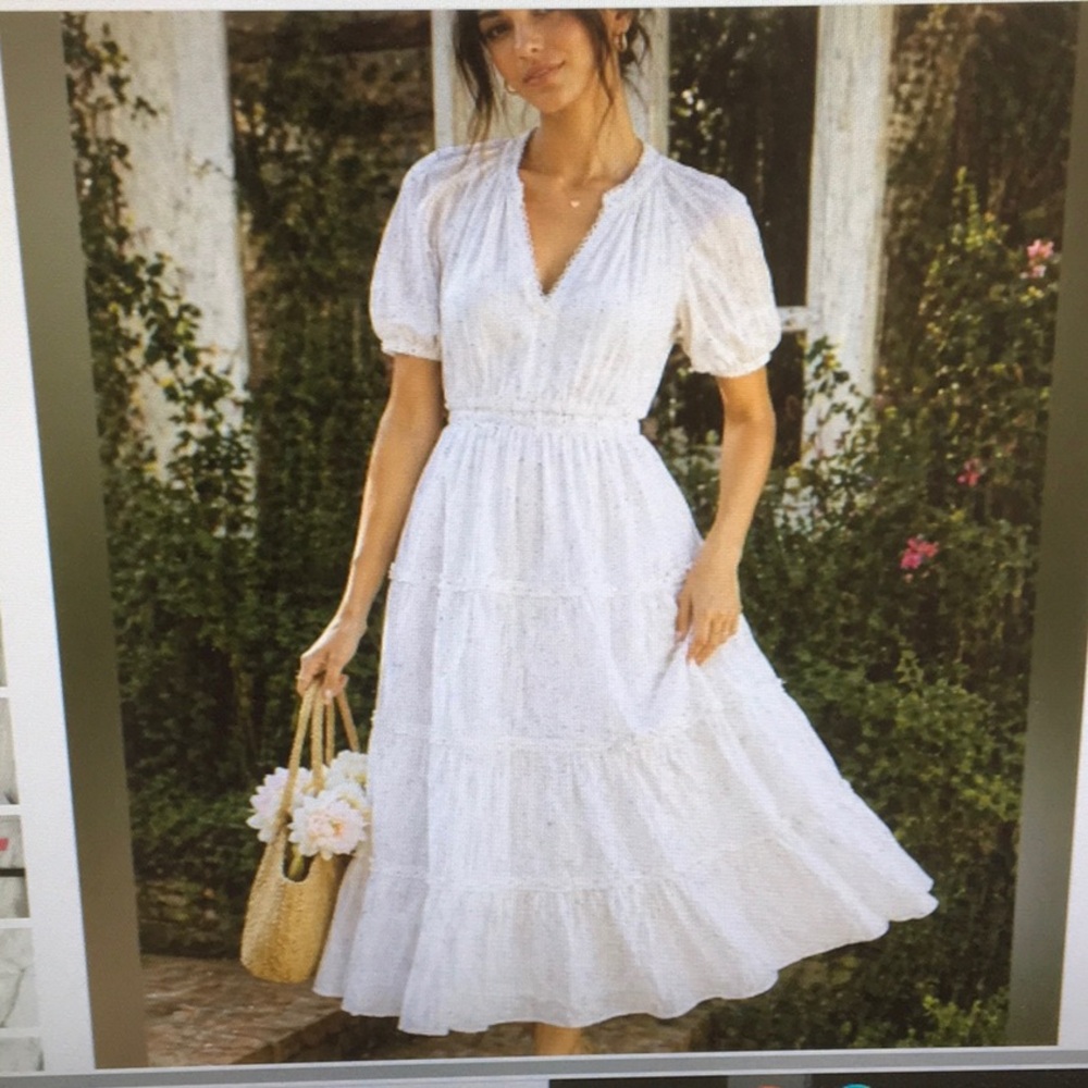 BETSEY JOHNSON/“SNOW WHITE”3 TIERED MIDI DRESS, PRAIRIE COTTEGECORE CONFETTI